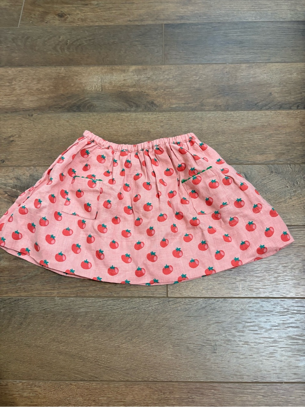 Oeuf 12M Pink Tomato Print Linen Skirt Elastic Waist Pocket Toddler Girl